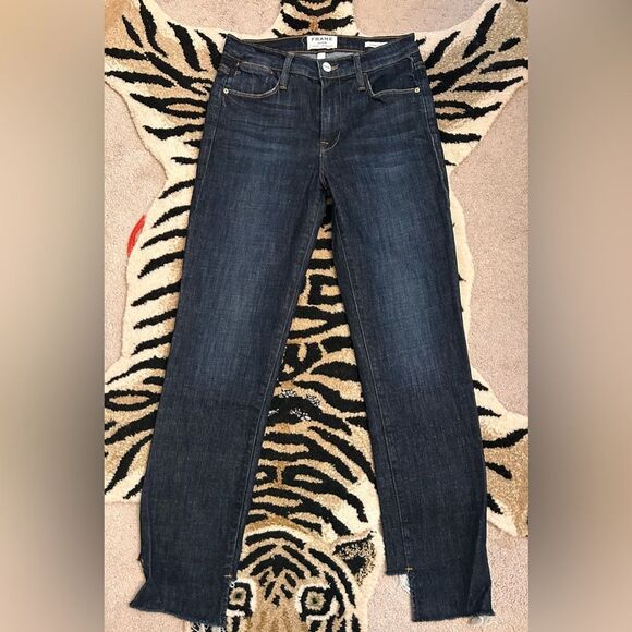 FRAME Denim 9 Le High Straight Reverse Step Hem Jeans 26 Raw Edge Ankle Crop - Picture 14 of 14